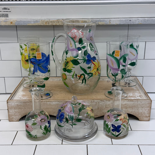 Royal Danube Hand Painted Floral Crystal Kitchenware Lot of 8