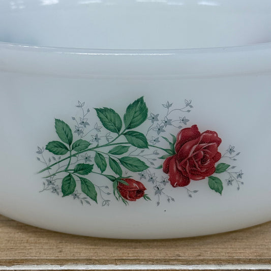 Arcopal France Rose Floral Milk Glass Serving Bowl 1970s