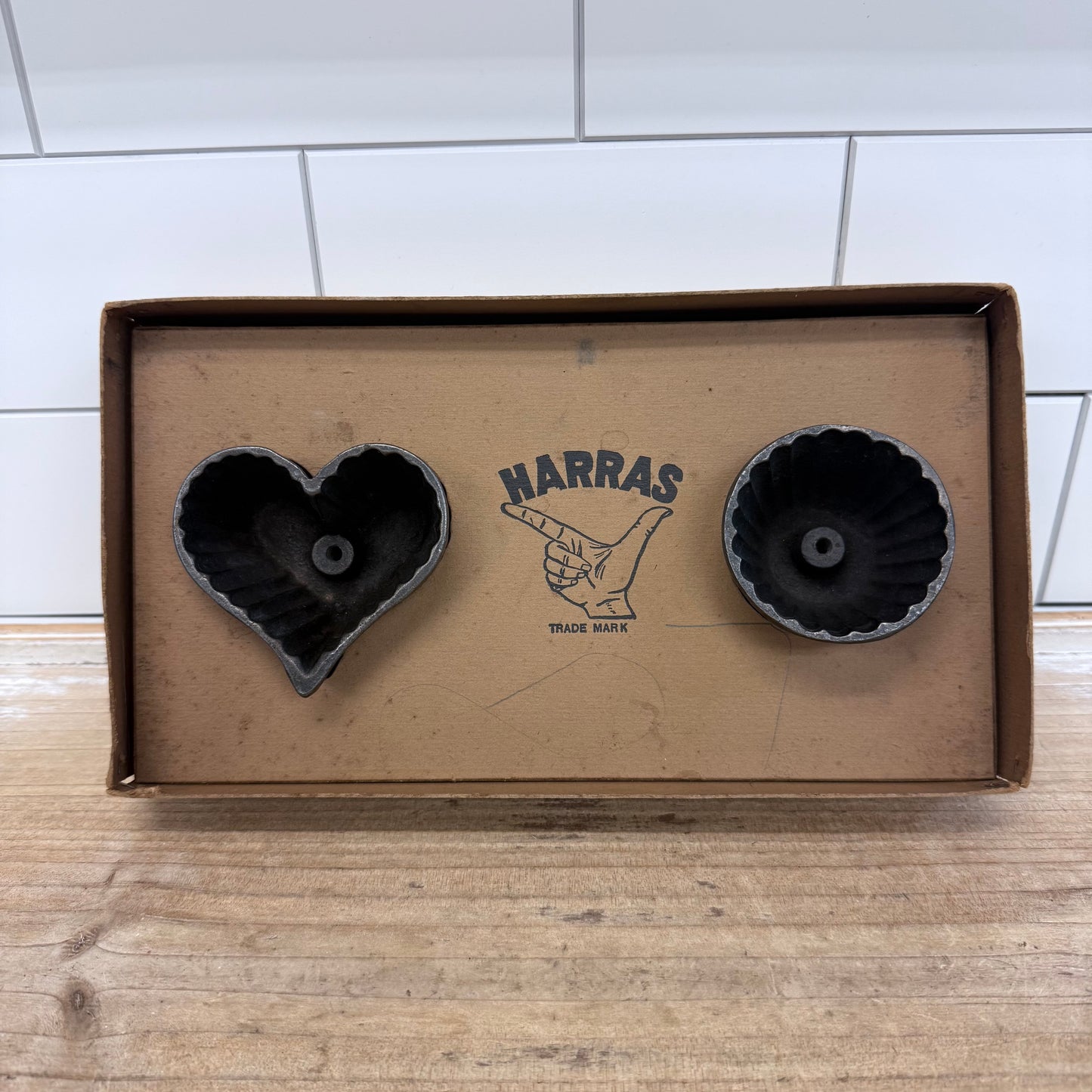 Harras Germany Cast Iron Waffle Iron Mold Set in Original Box