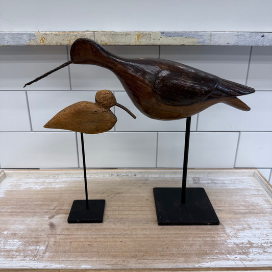 Hand Carved Wooden Bird Decoy Statues, Set of 2