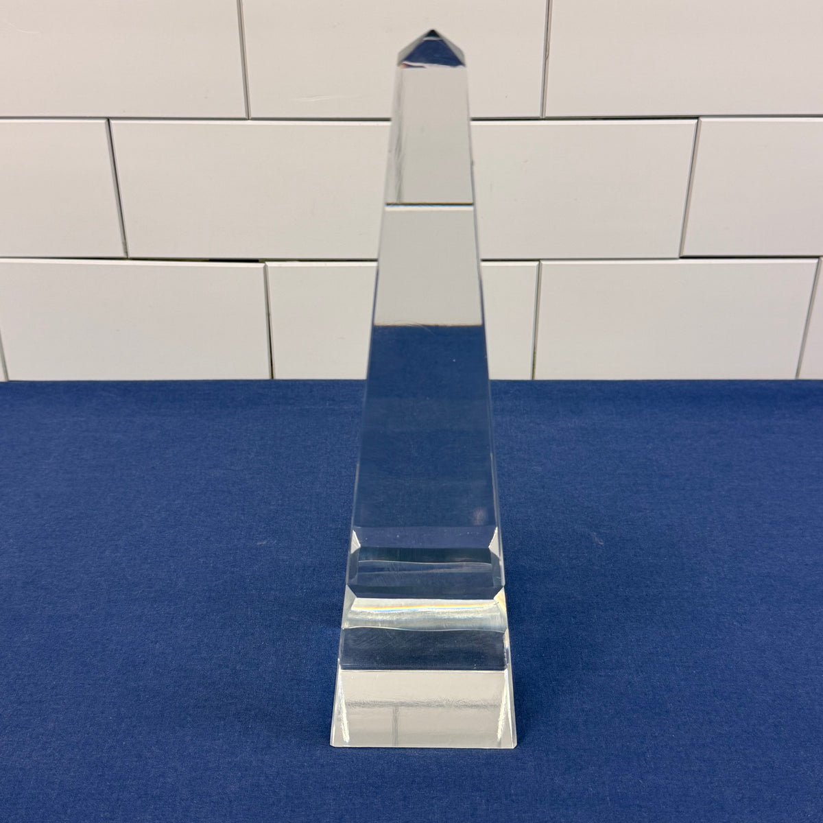 Glass Obelisk Sculpture Faceted Tower Paperweight Desk Decor