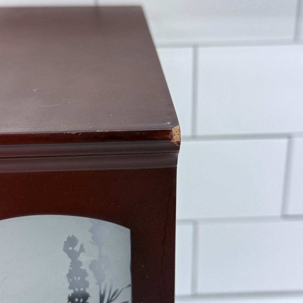 Curio Cabinet Floral Frosted Glass Trinket Shelf