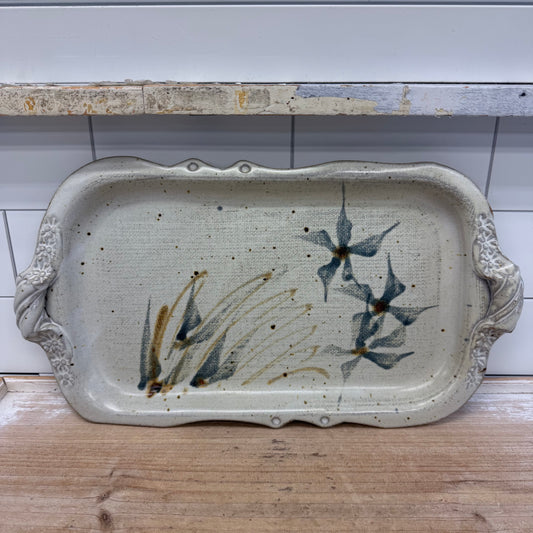 Studio Art Pottery Floral Serving Tray Signed Stoneware