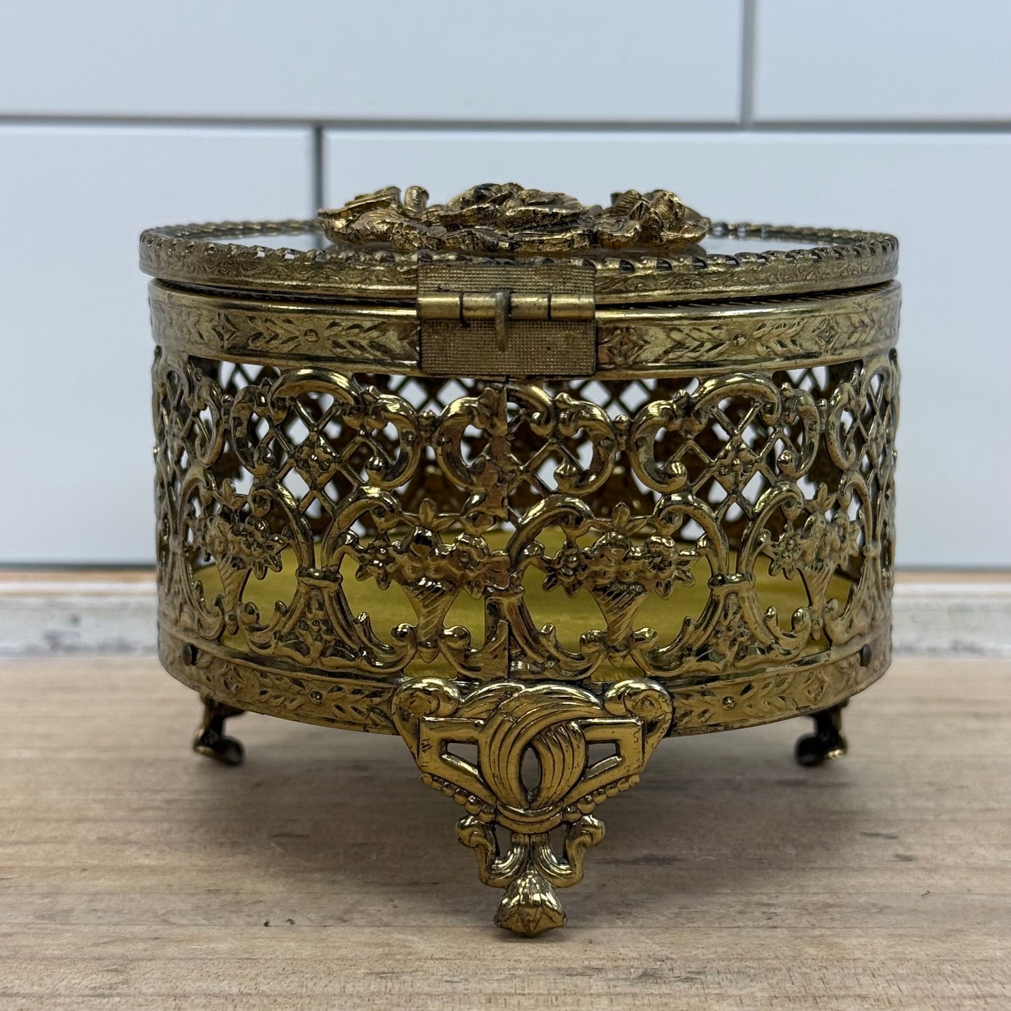 Hollywood Regency Filigree Rose Jewelry Casket Box