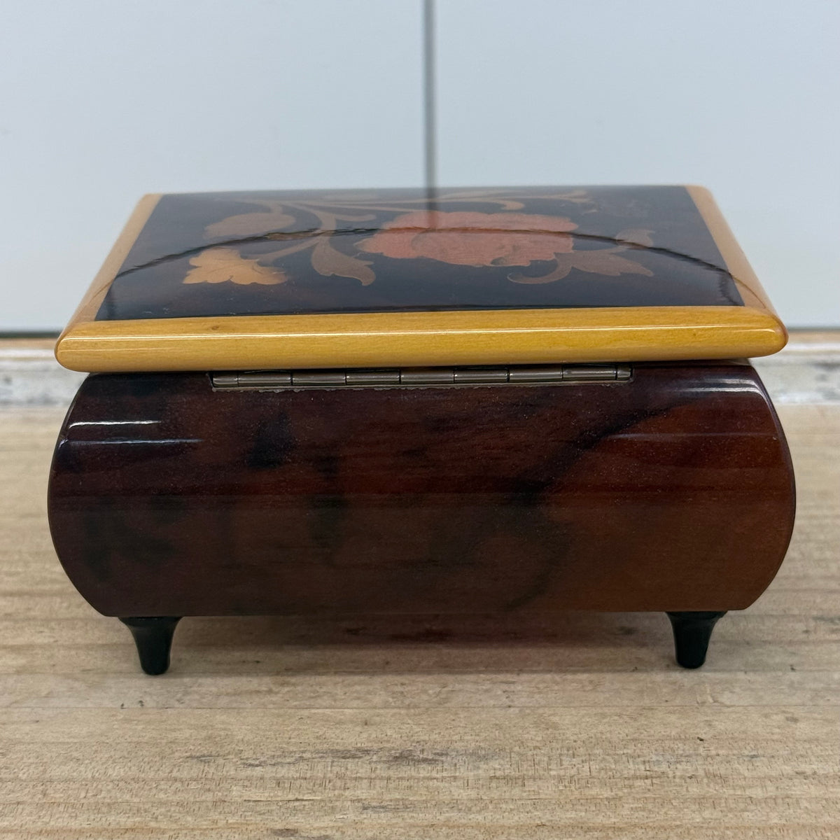 Italian Floral Inlay Music Box Reuge Vintage 1970s