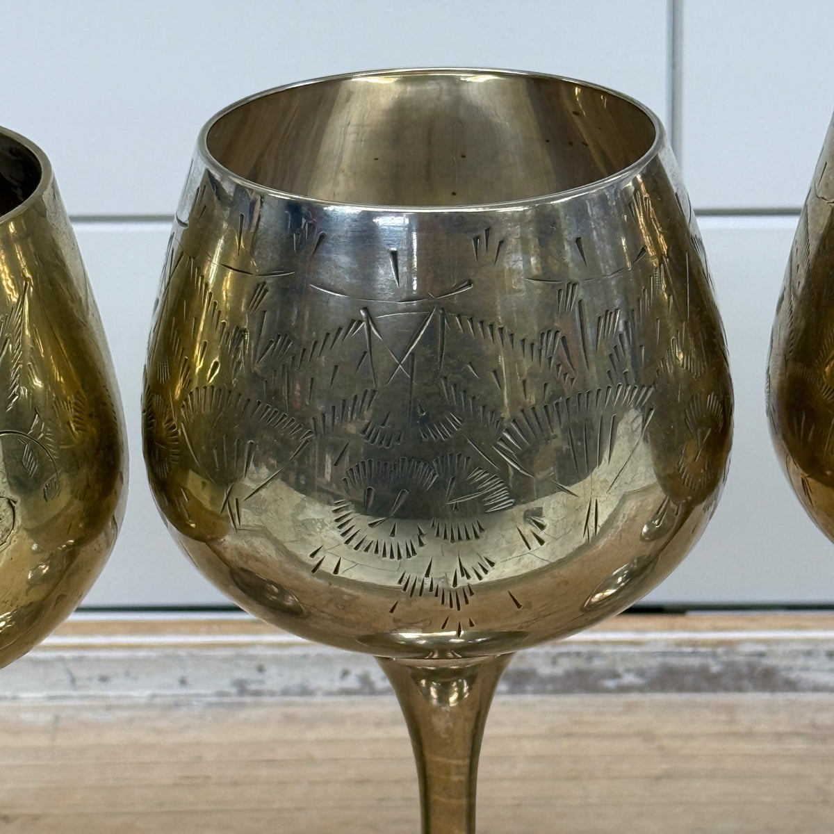 Vintage Floral Etched Goblets, Set of 4
