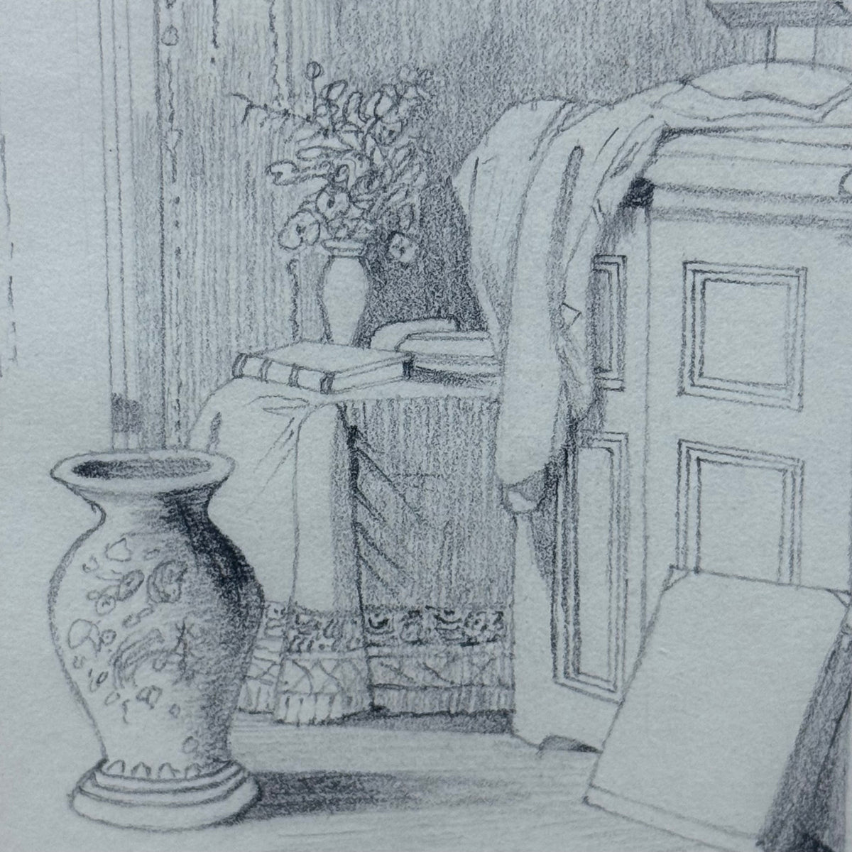 Martha E. Plummer Original Pencil Drawing & Penmanship Antique
