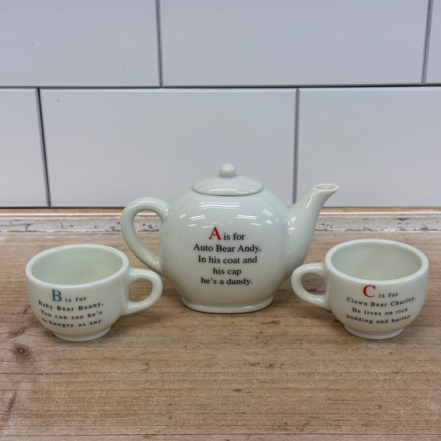 Midwest Cannon Falls Alphabet Bear Child Tea Set Porcelain