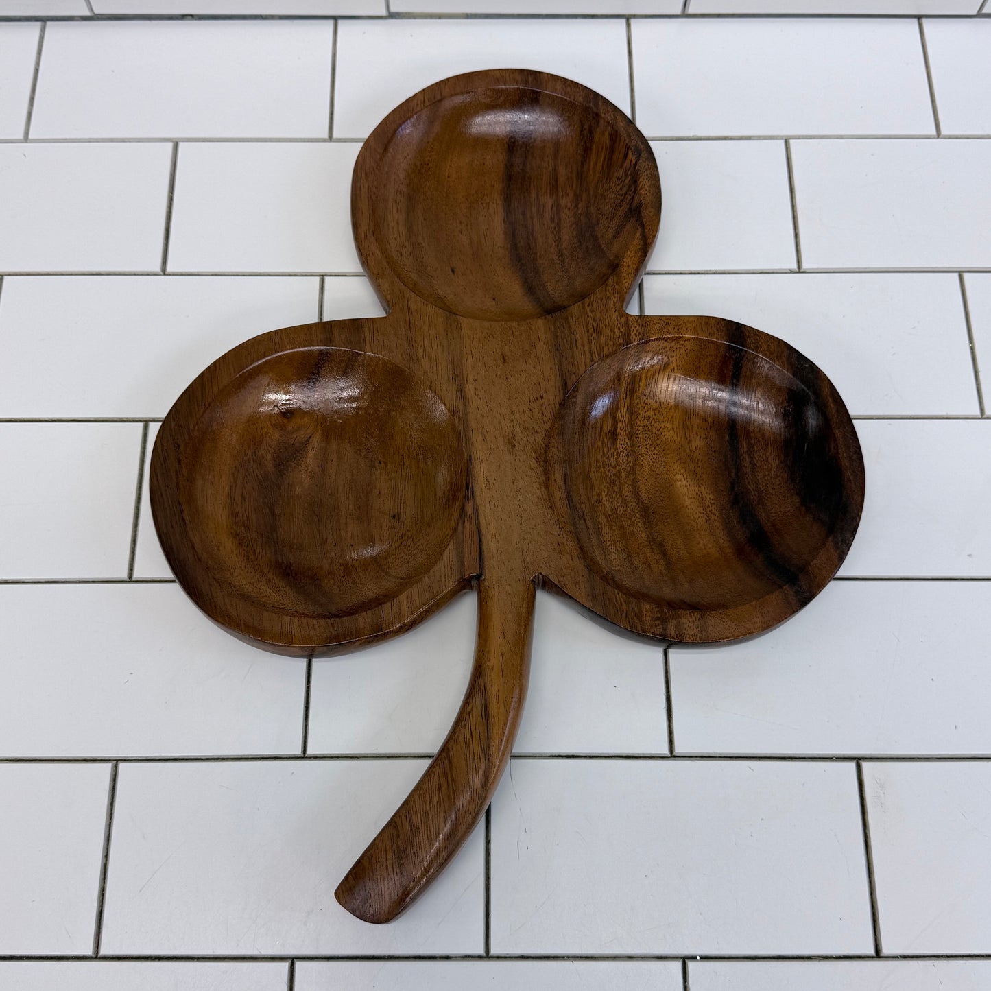 MCM Wood Clover Serving Tray Divided Snack Dish 16”