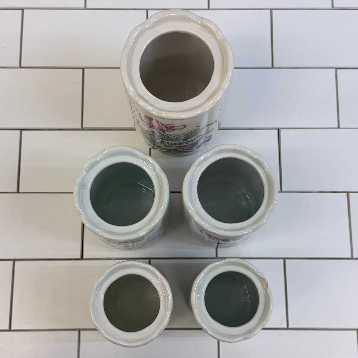 T. Delft's Bleau Floral Ceramic Kitchen Canisters Set of 5