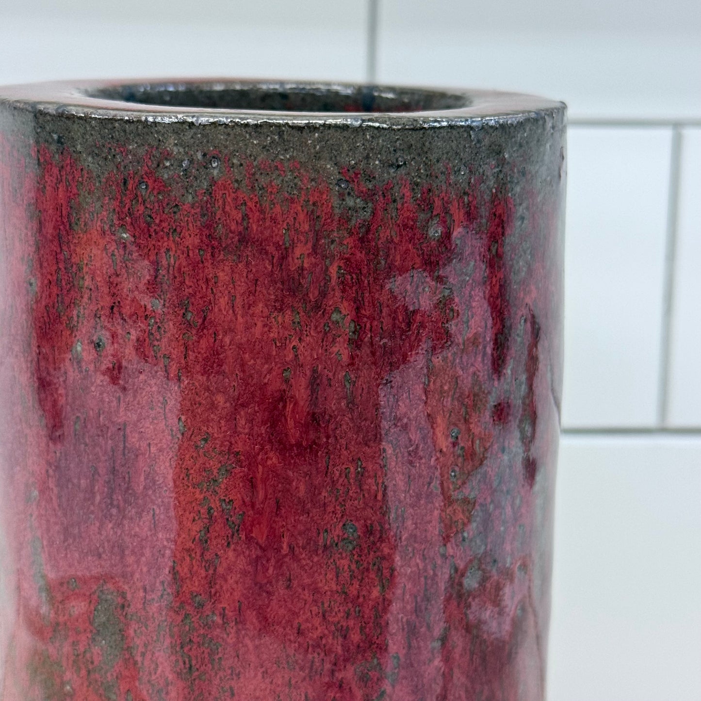 Studio Art Pottery Oxblood Red Glazed Stoneware Vase Handmade