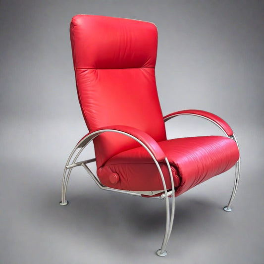 Mid Century Atomic 'Billie Recliner' by Lafer Red Leather