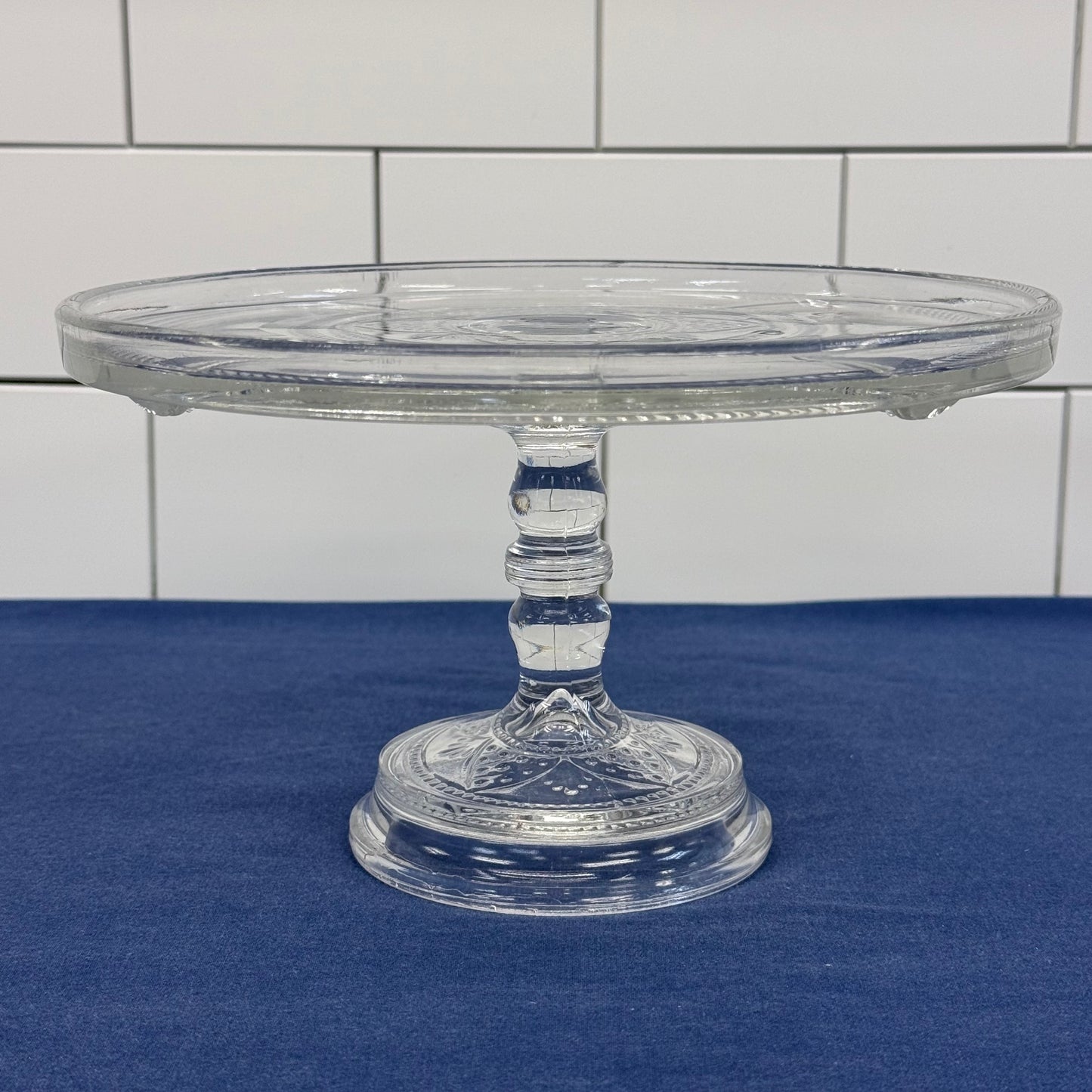 Bryce Bros Argent Rope Band EAPG Glass Cake Stand c. 1900