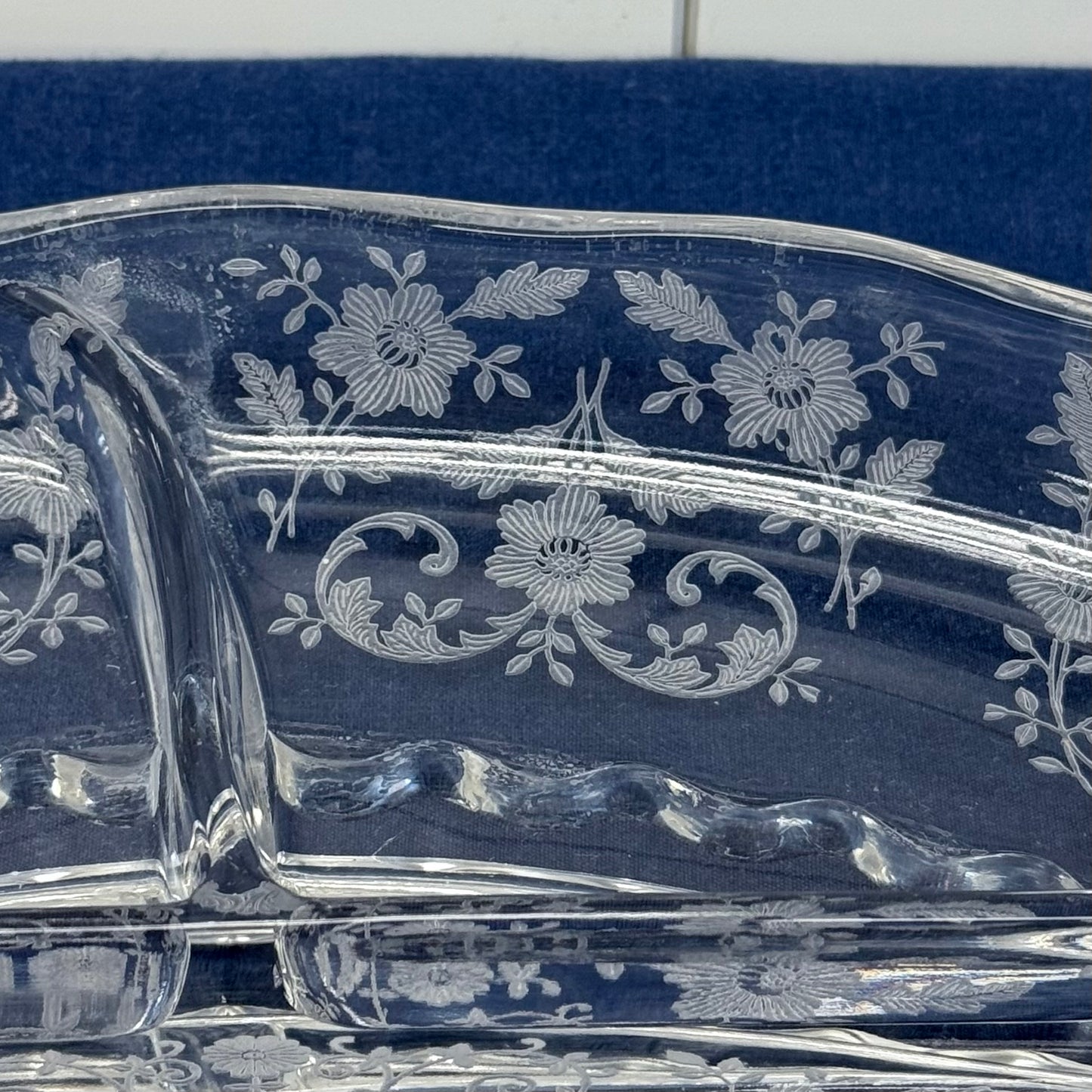 Viking Prelude Dish Relish, Floral Etched Glass