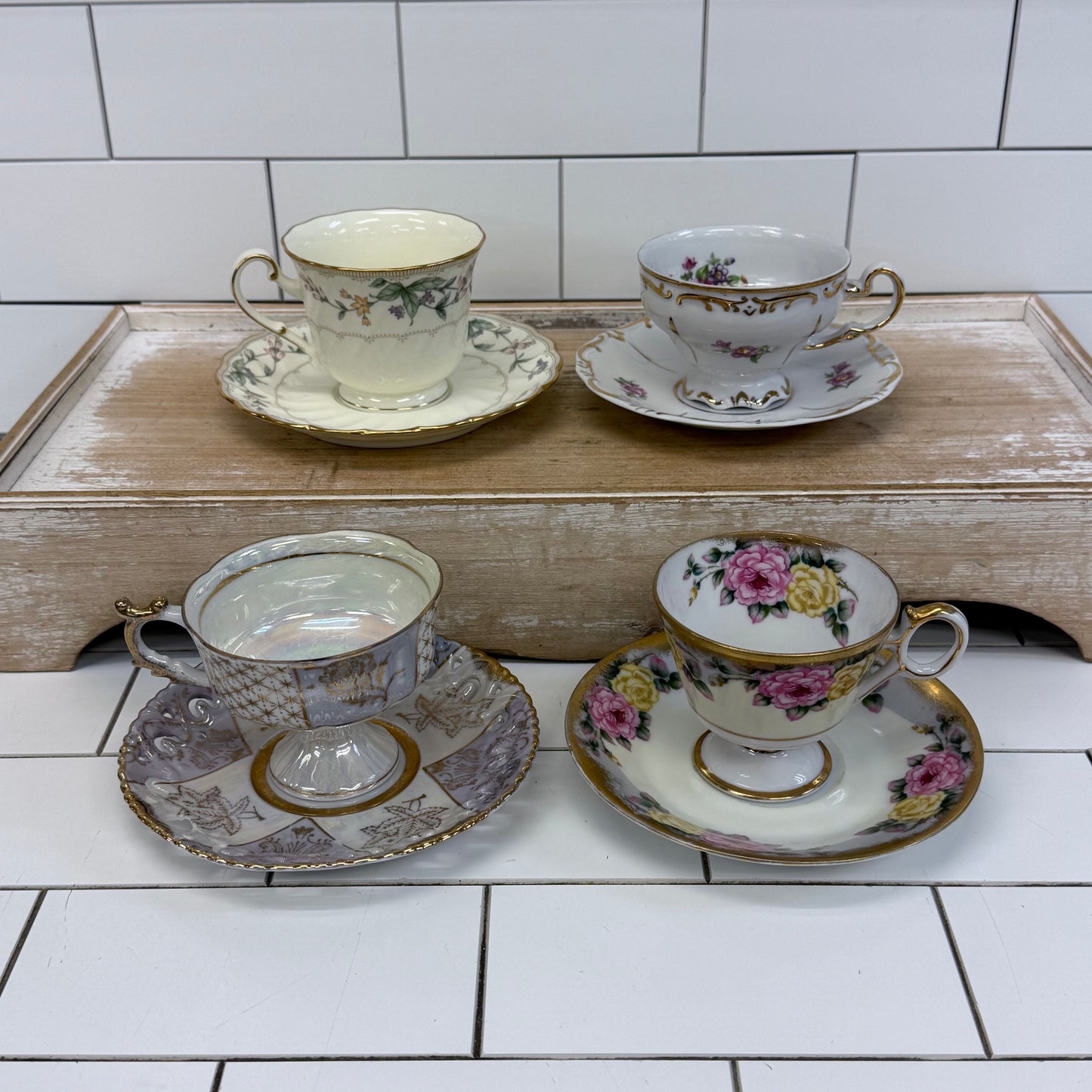 Bone China Teacup & Saucer Lot of 4 Vintage c.1950s-1970s