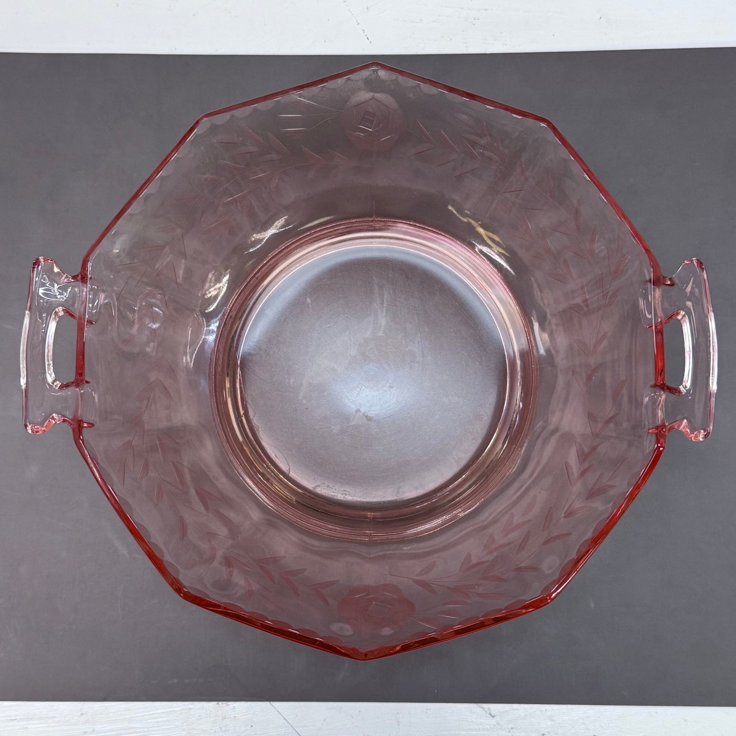 Etched Floral Depression Glass Dish