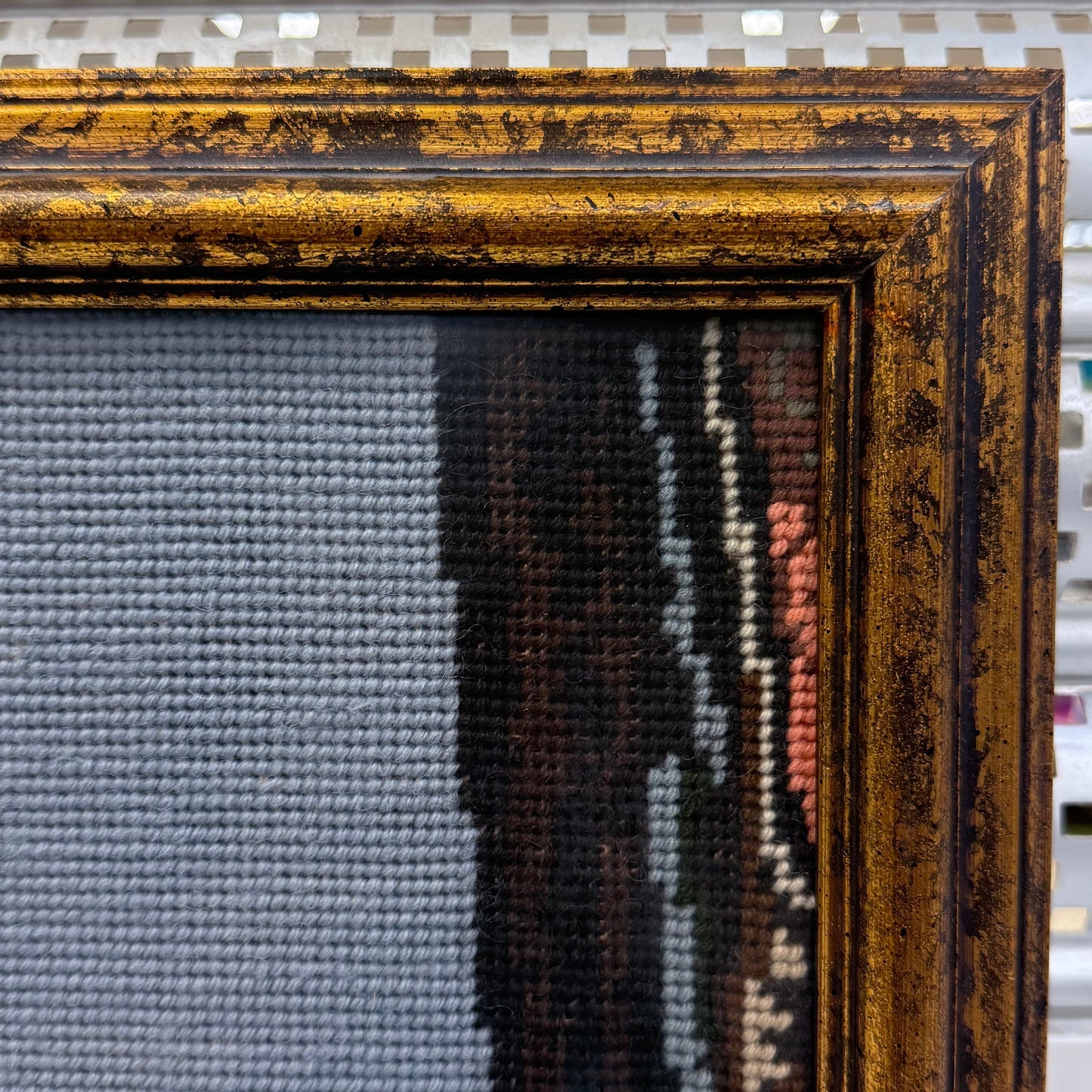 European Village Clock Tower Framed Needlepoint Art