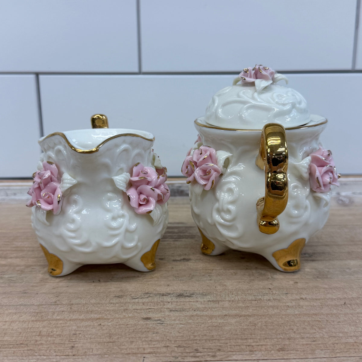 Cracker Barrel Pink Rose Porcelain Tea Set 1980s