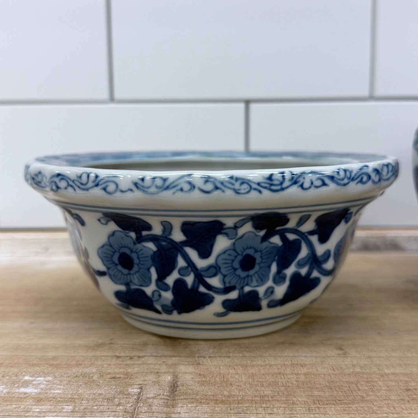 Blue White Floral Ceramic Planters Cachepots Set of 2