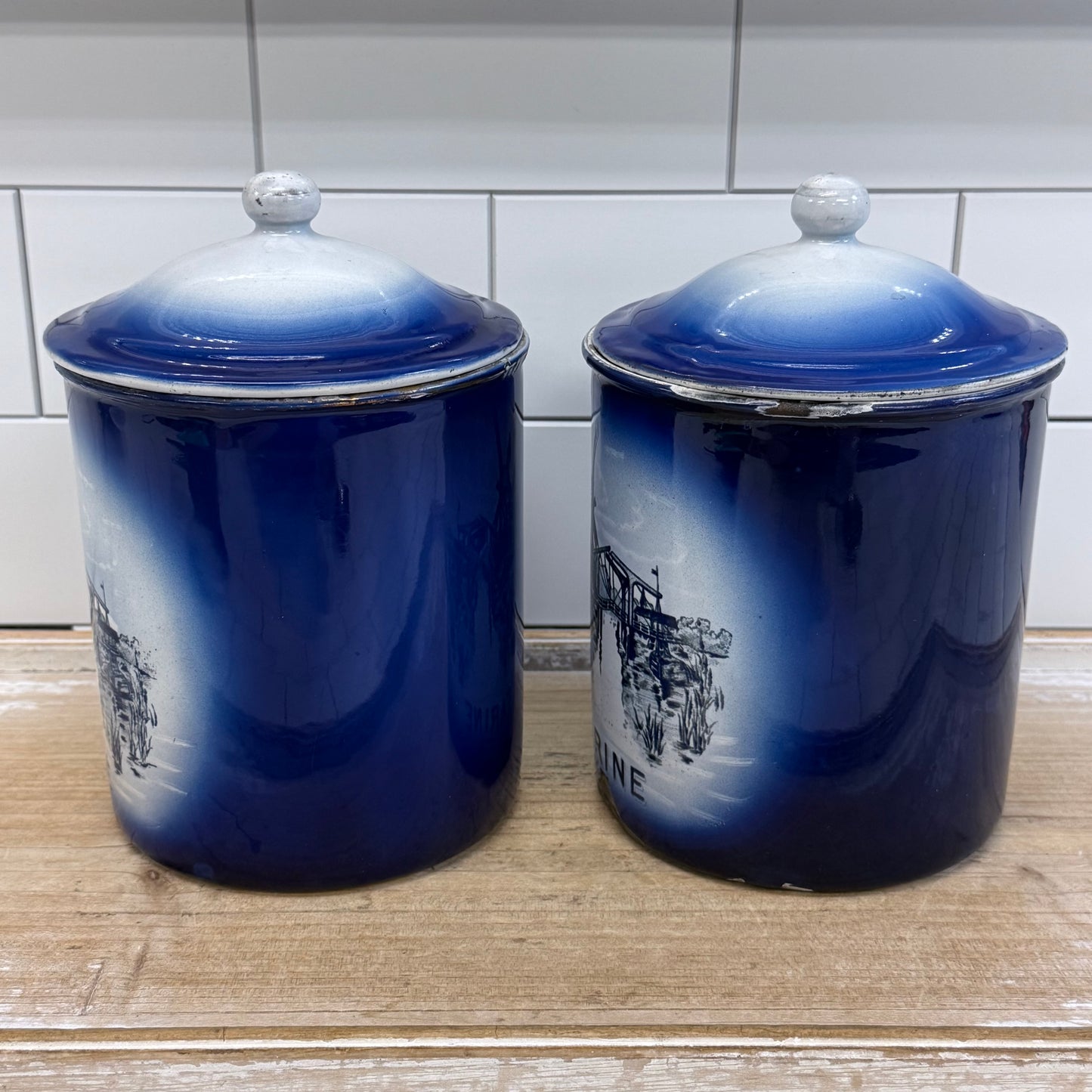 Windmill Enamelware Flour & Coffee Canisters, Set of 2