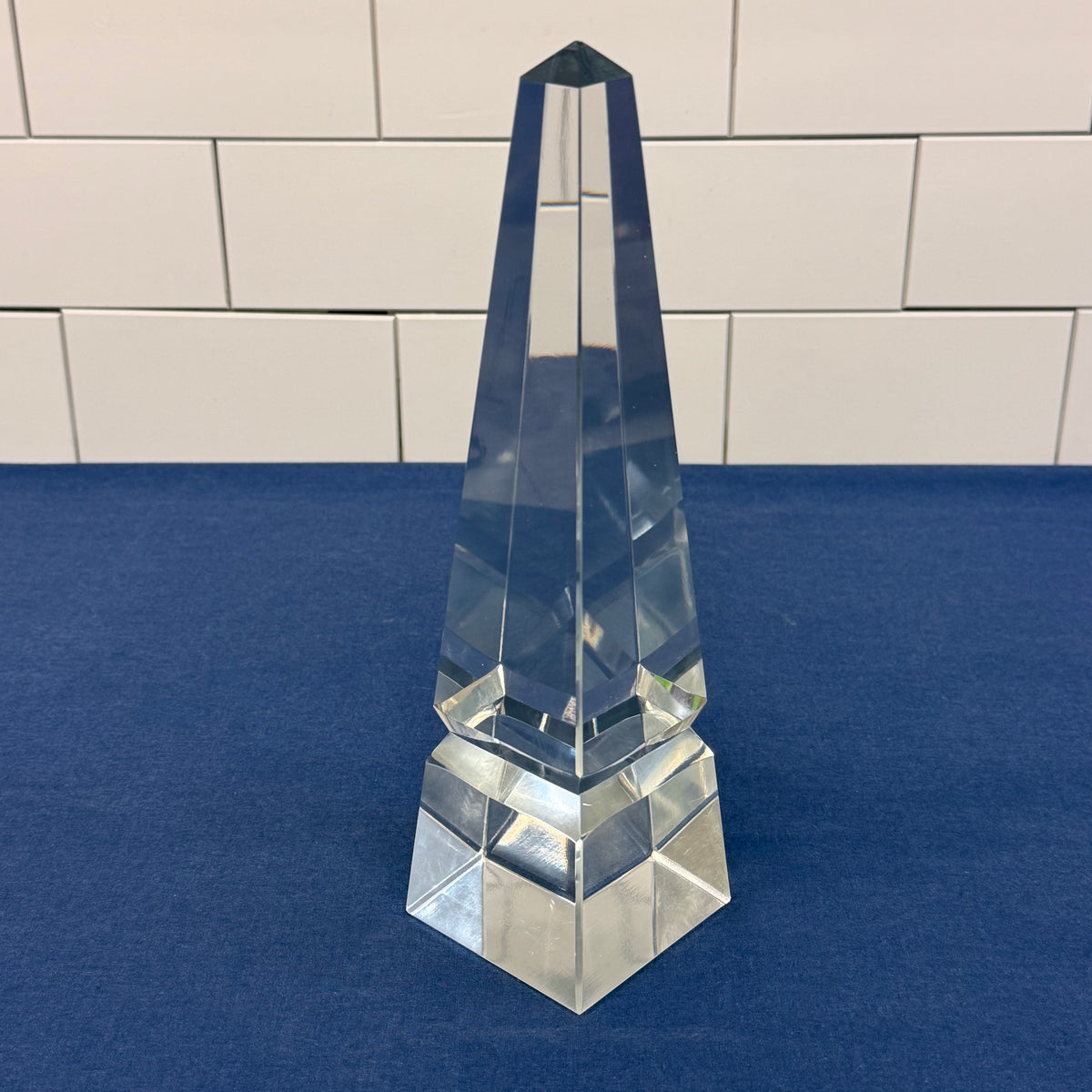 Glass Obelisk Sculpture Faceted Tower Paperweight Desk Decor