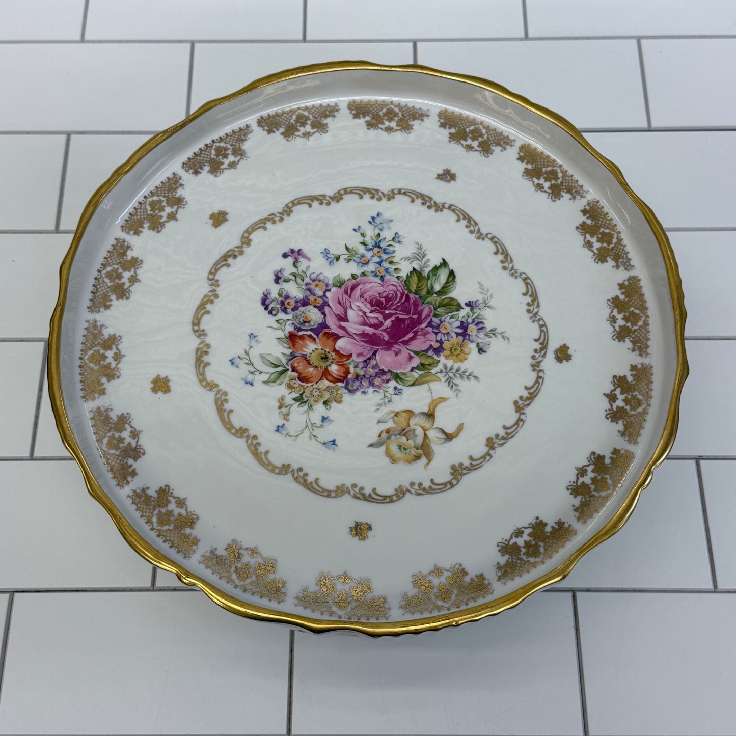 Porcelaine de France Cake Stand, Hand Painted Gilded