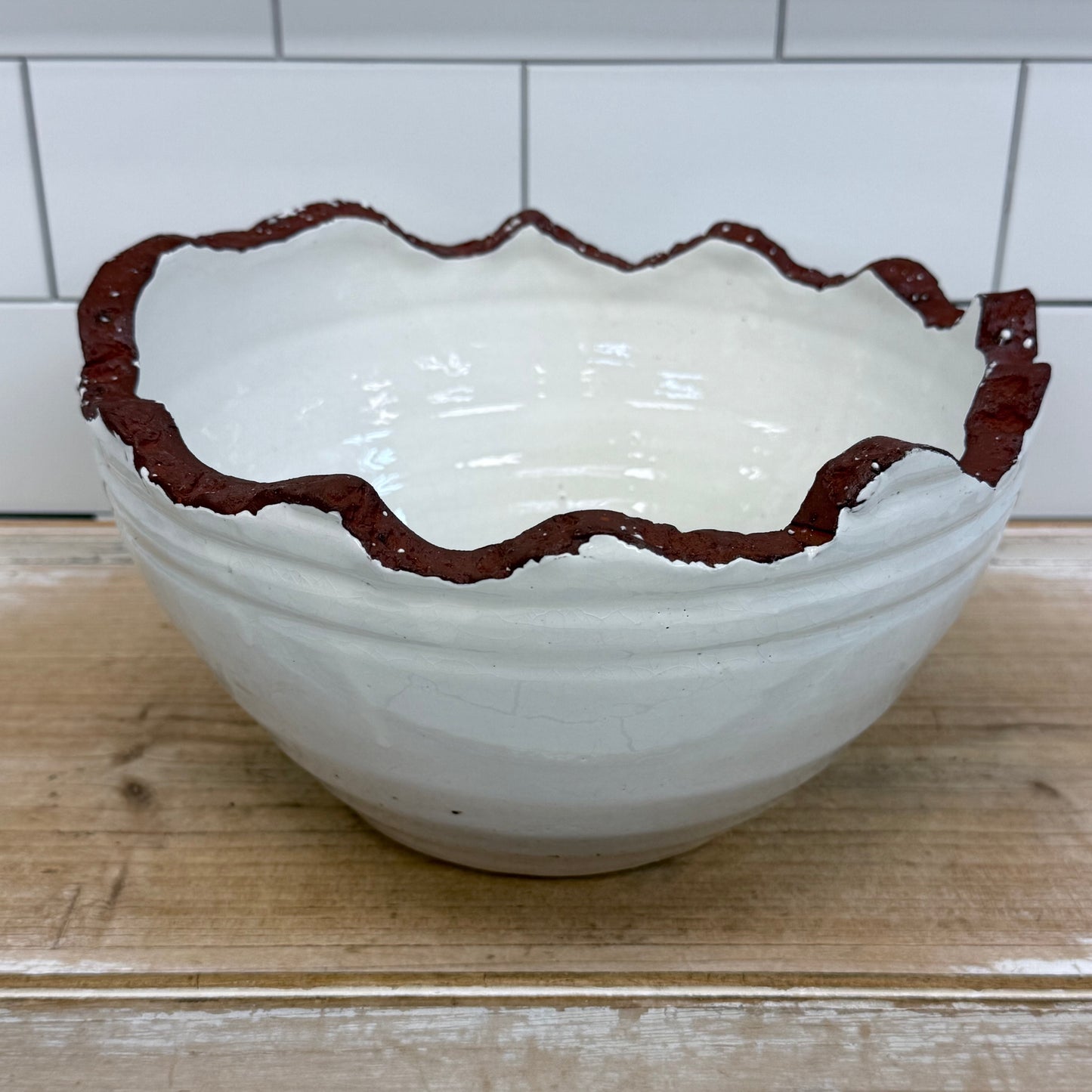 Studio Art Pottery Planter White Glazed Stoneware Organic Rim