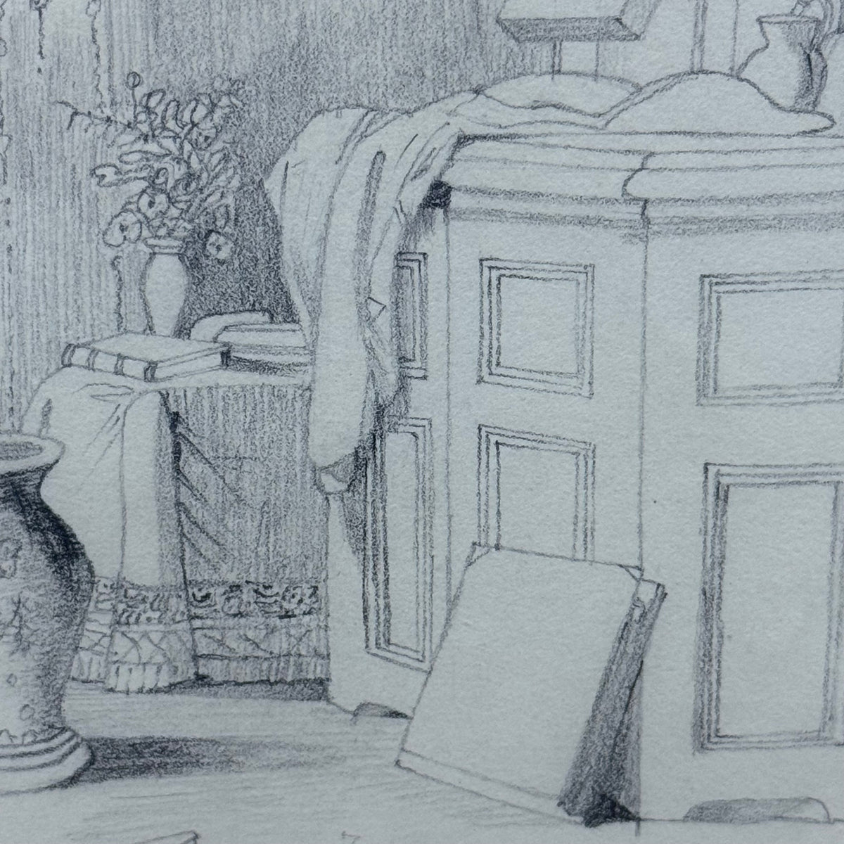 Martha E. Plummer Original Pencil Drawing & Penmanship Antique