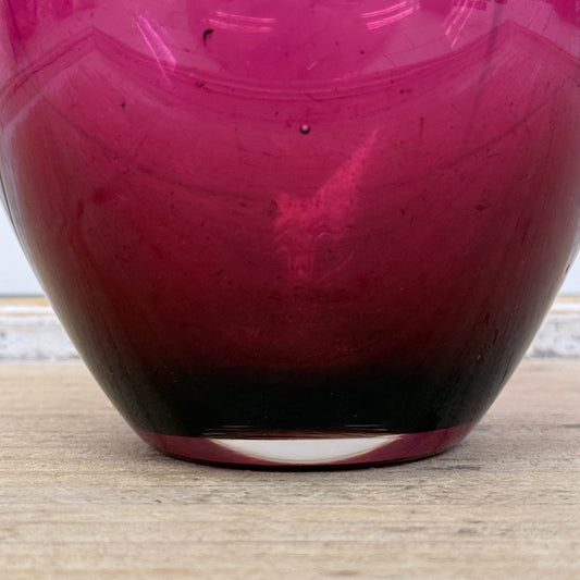 Hand Blown Cranberry Art Glass Lidded Jar Vintage