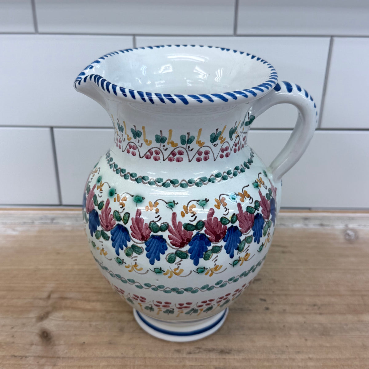 Puente del Arzobispo Hand-Painted Floral Pottery Pitcher