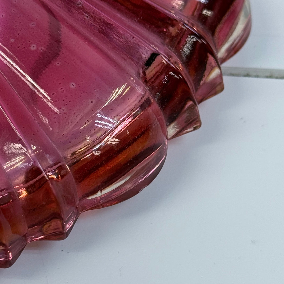 Vintage Cranberry Pink Clear Pressed Glass Covered Candy Dish