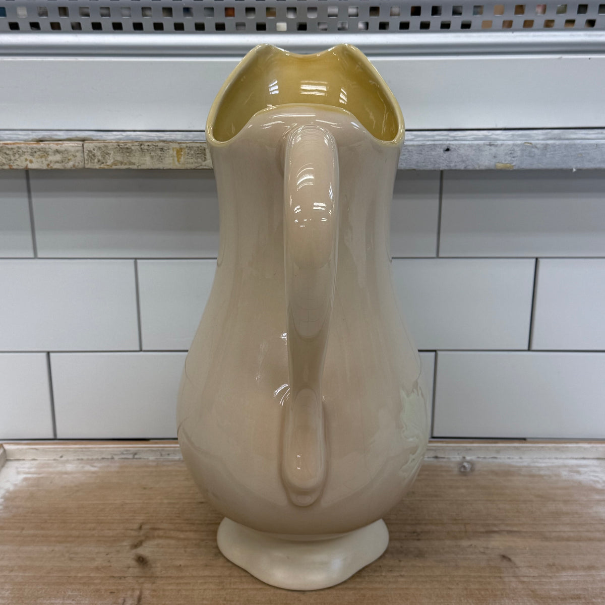 Ceramic Pitcher Embossed Leaf Design Farmhouse Decor 13”
