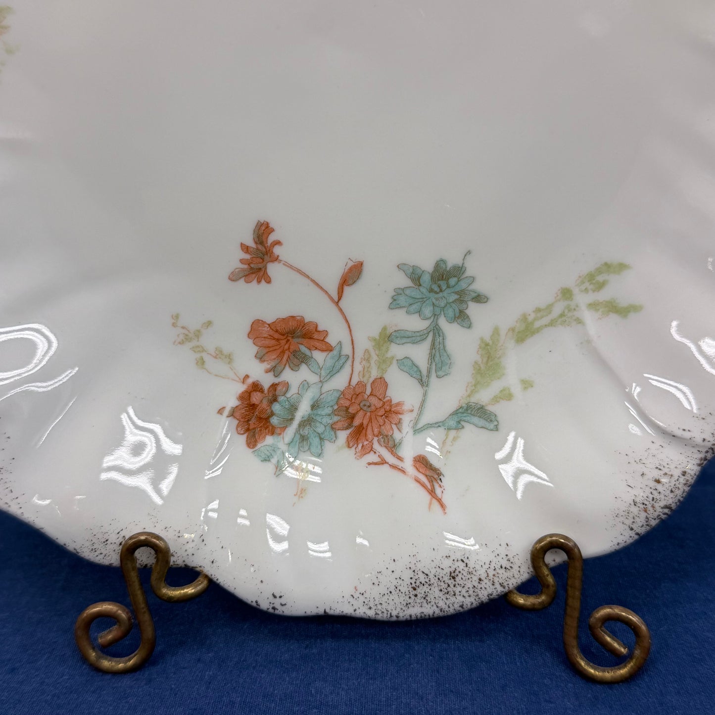 Antique European Porcelain Plates Set of 8 Hand Painted Floral Gilt Rim