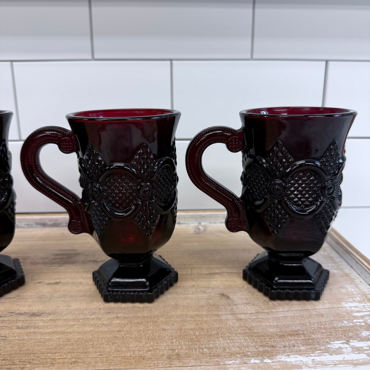 Avon Cape Cod Ruby Red Glass Mugs Set of 4
