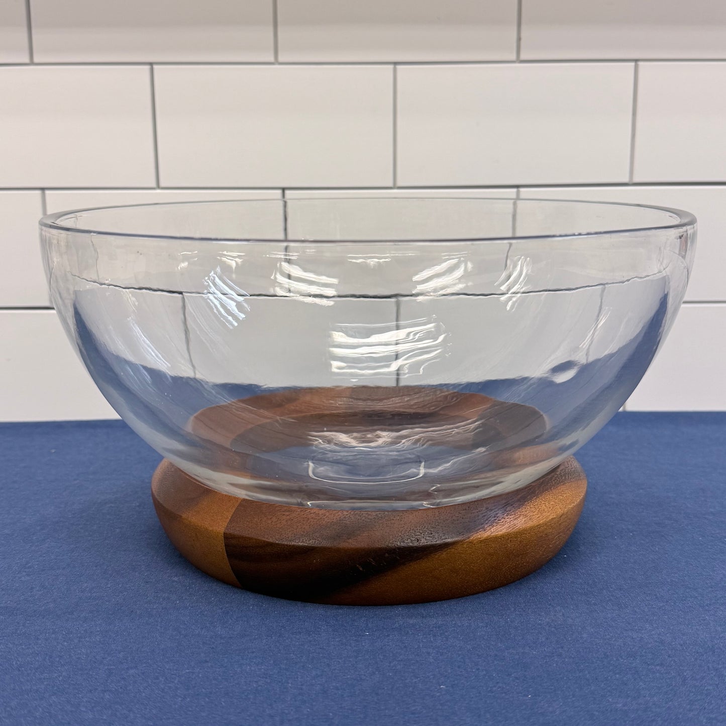 Nambé Cooper Salad Bowl Set Acacia Glass & Utensils