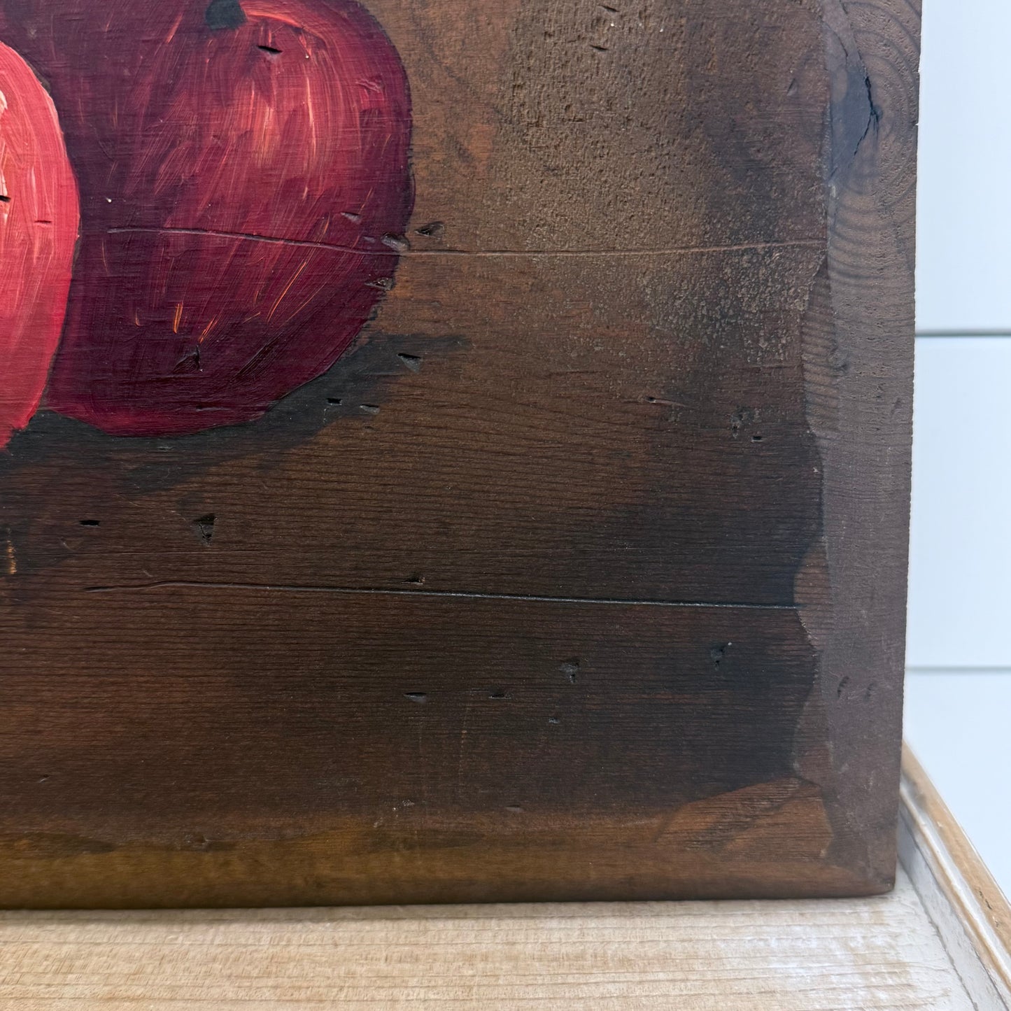 Carol Albert Hand Painted Fruit Still Life Wood Panel 1970s