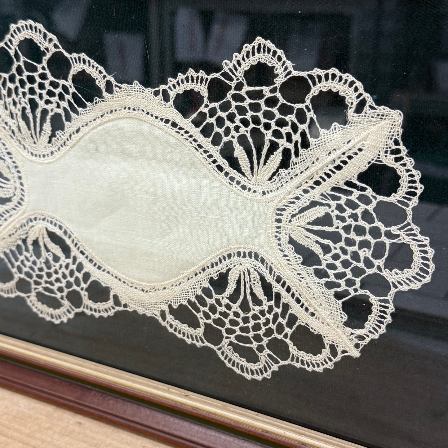 Framed French Lace Doily, Textile Art