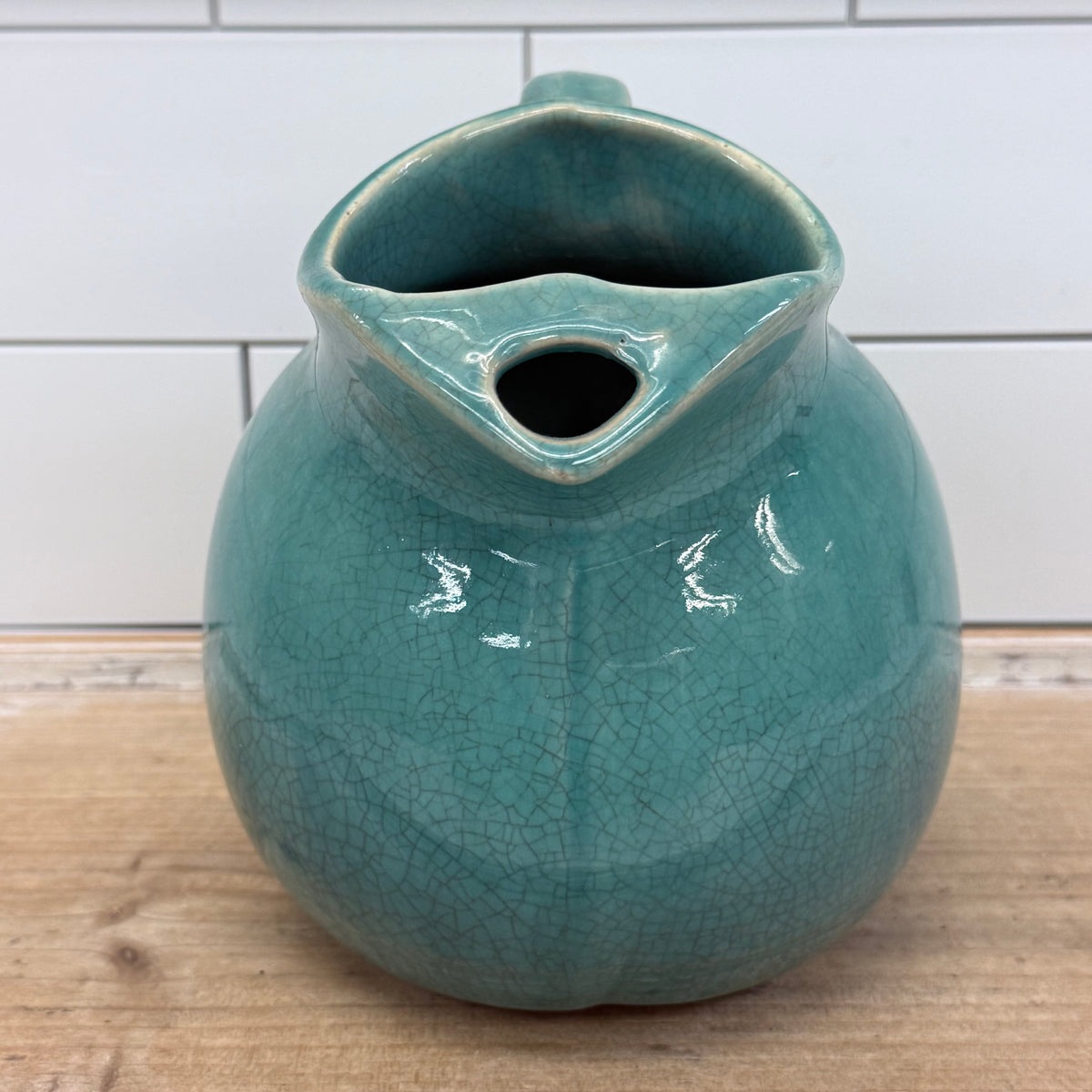 Turquoise Blue Crackle Glaze Ceramic Pottery Pitcher