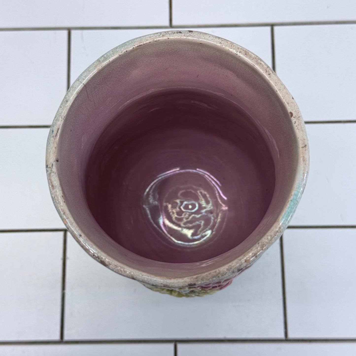 Antique Majolica Floral Jardinière Planter 1930s