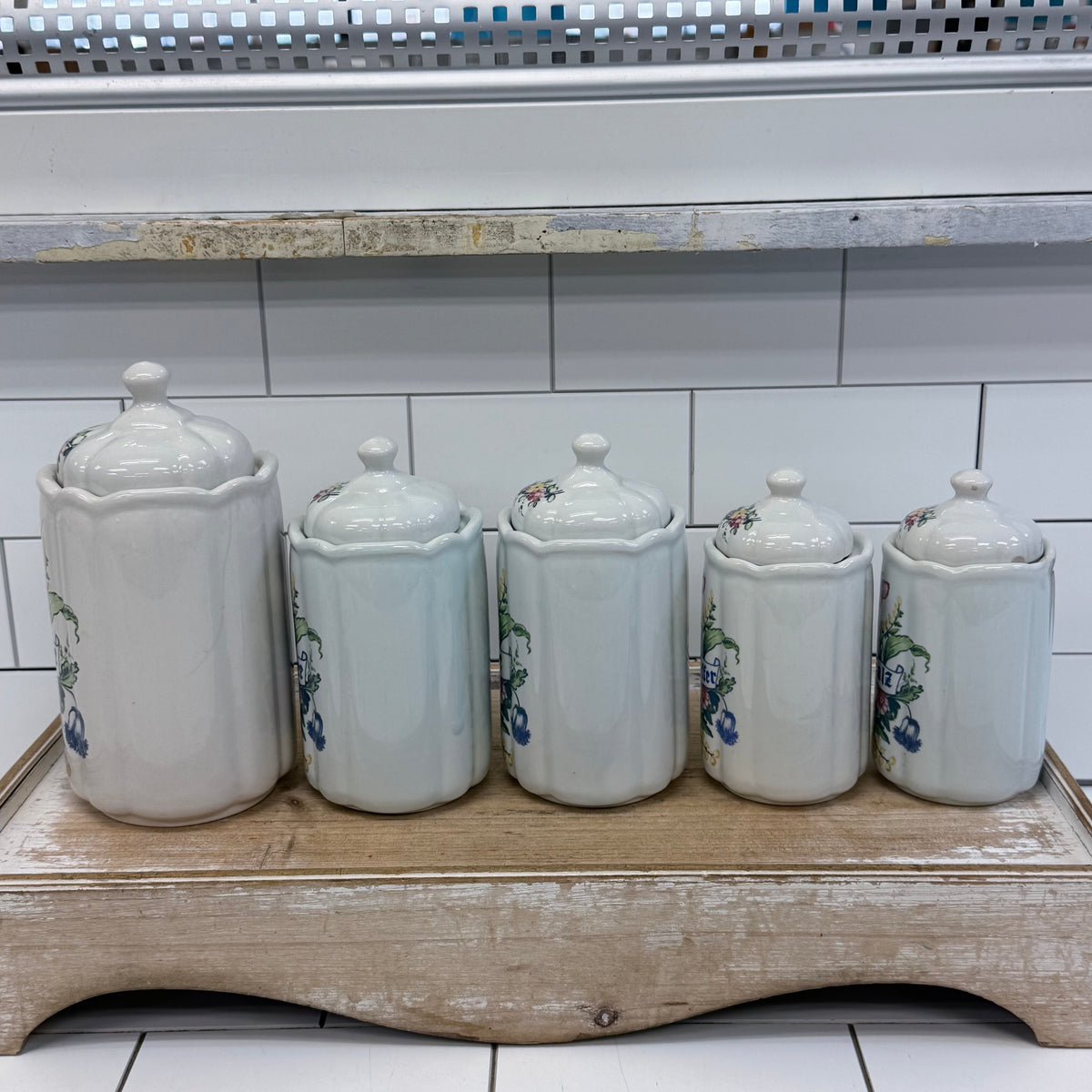 T. Delft's Bleau Floral Ceramic Kitchen Canisters Set of 5