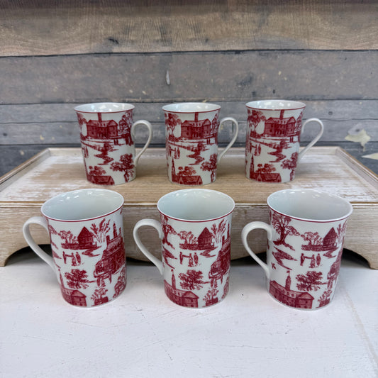 Colonial Williamsburg Townscape Toile Porcelain Mugs, Set of 6