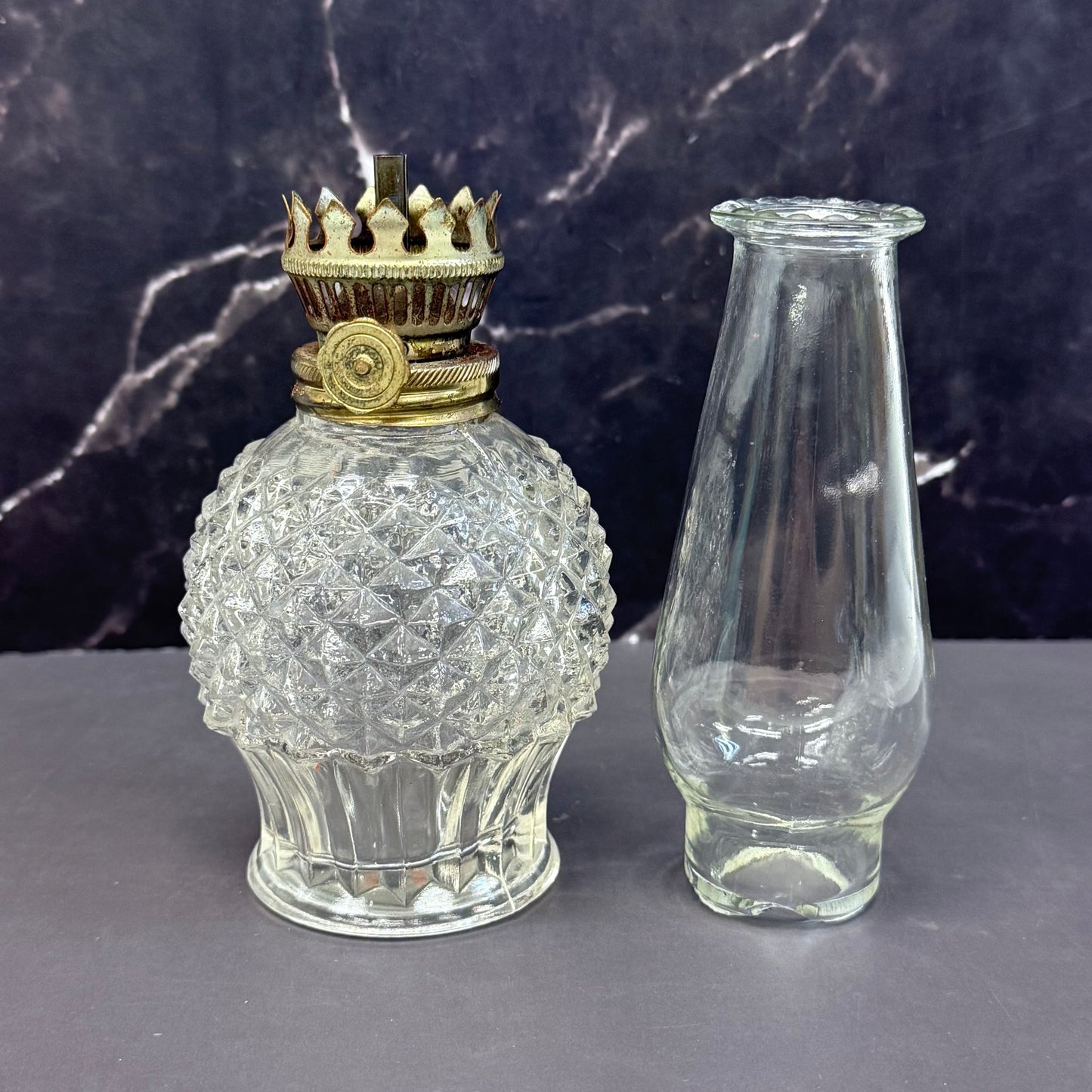 Petite Oil Lamp, Diamond Cut Glass