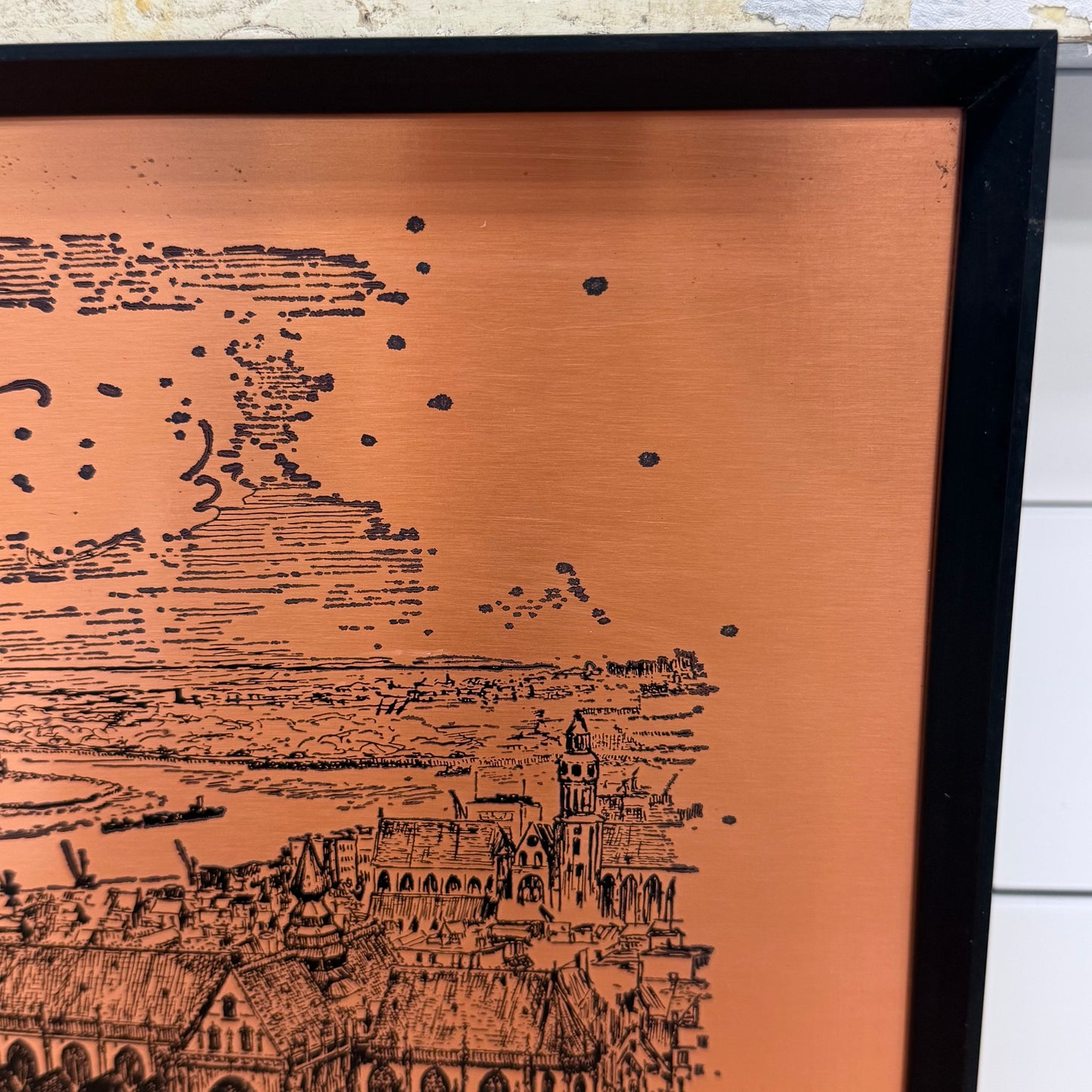Antwerp Belgium Etched Copper Plaques Signed W. S. Creighton Set of 2