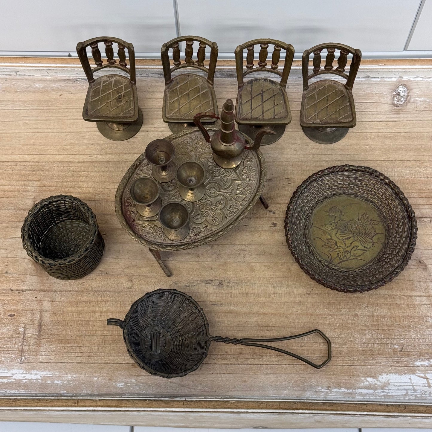 Miniature Brass Dollhouse Furniture & Decor Lot of 14 Pieces