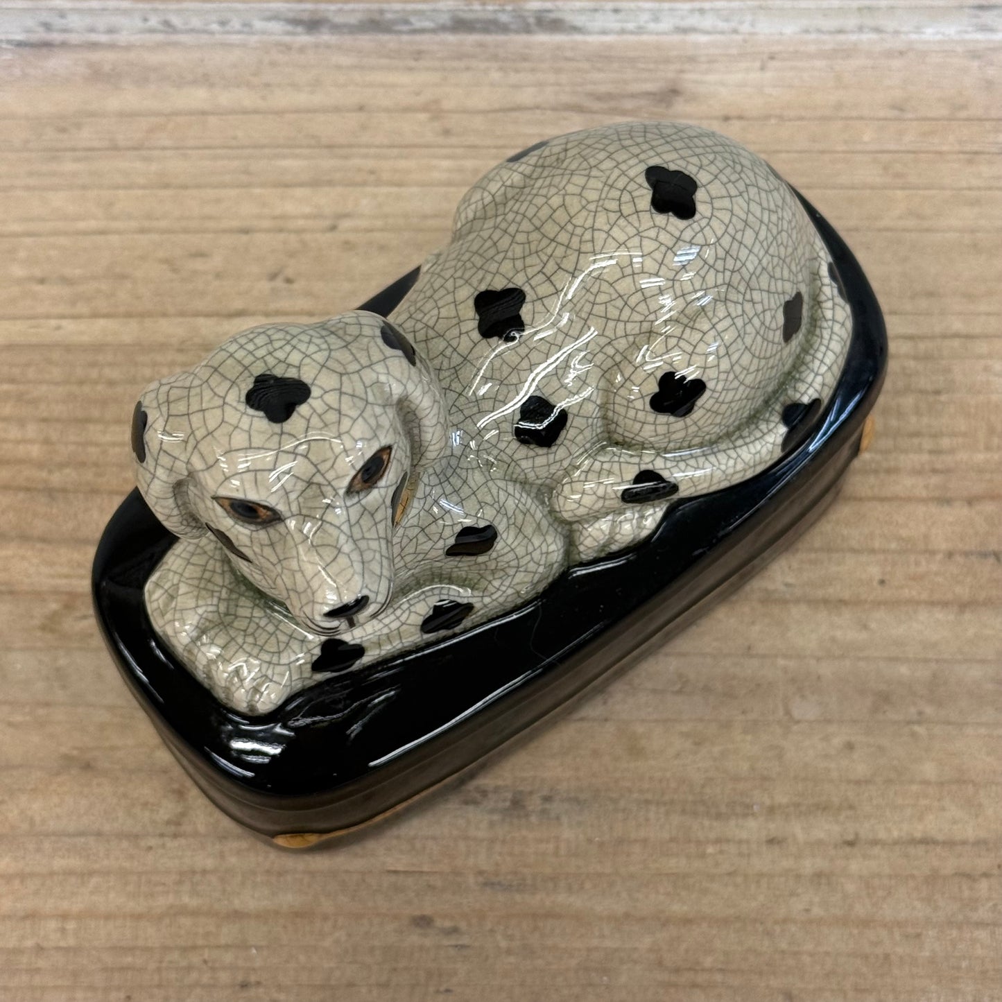 Takahashi Dalmatian Porcelain Trinket Box Japan 1980s Gilded