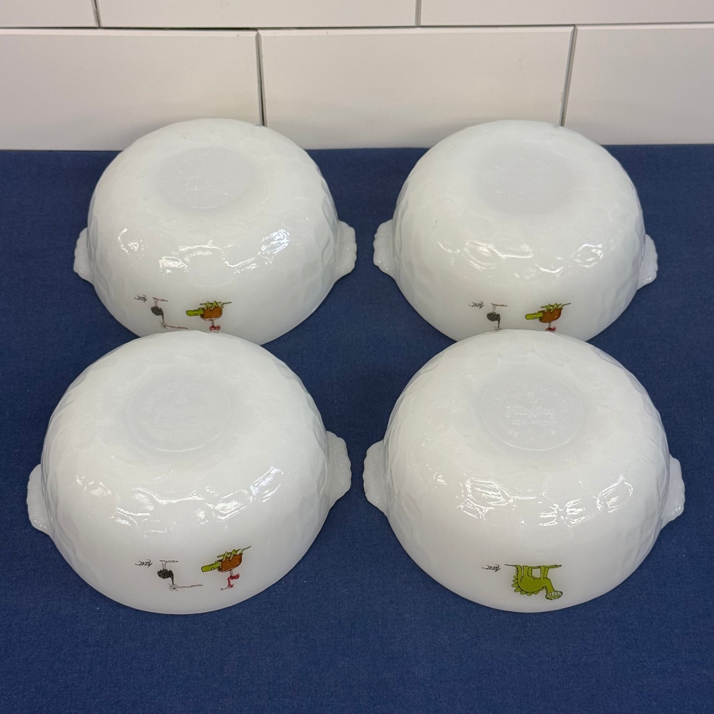Fire-King B.C. Johnny Hart Milk Glass Cereal Bowls Set of 4