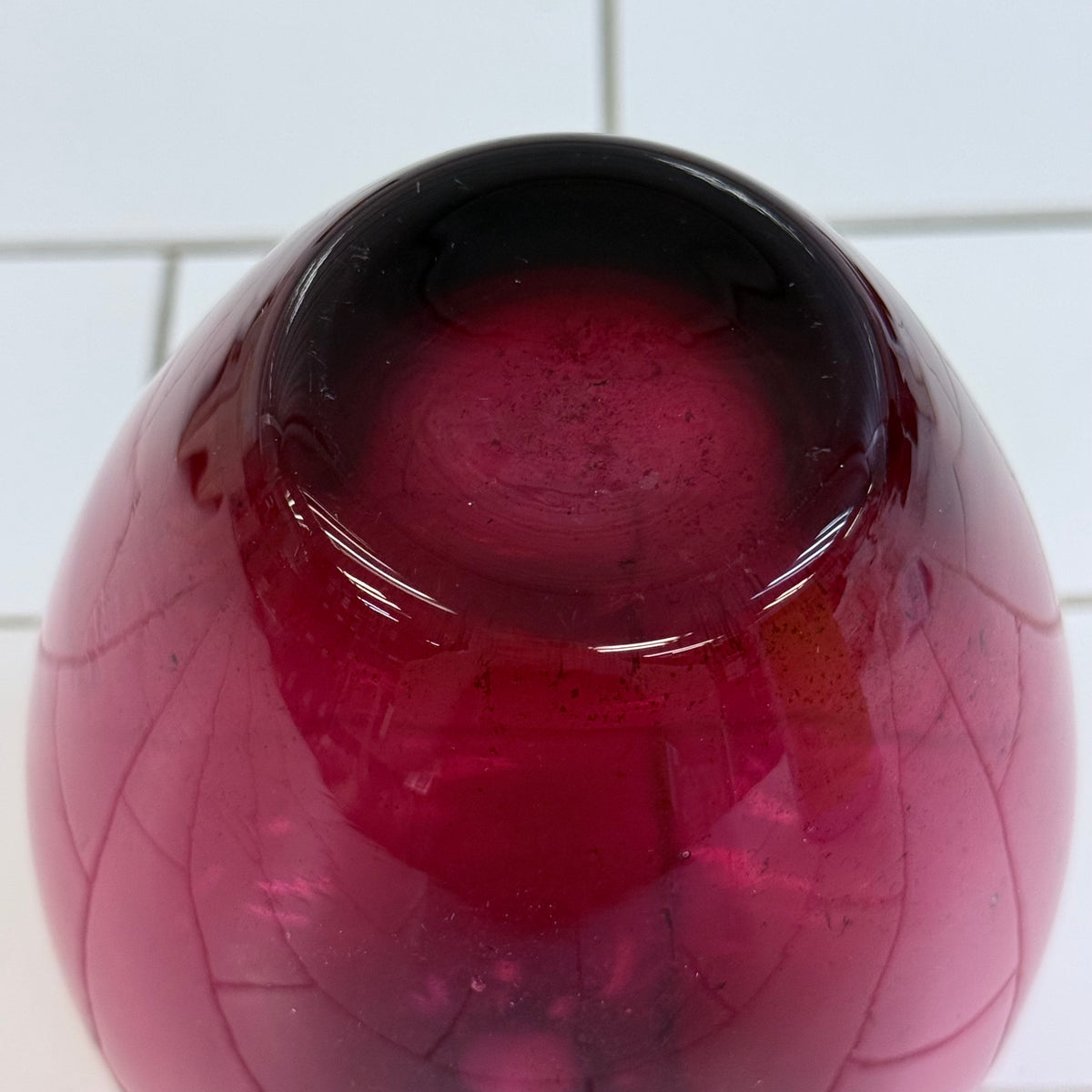 Vintage Cranberry Red Hand Blown Art Glass Bud Vase 6”