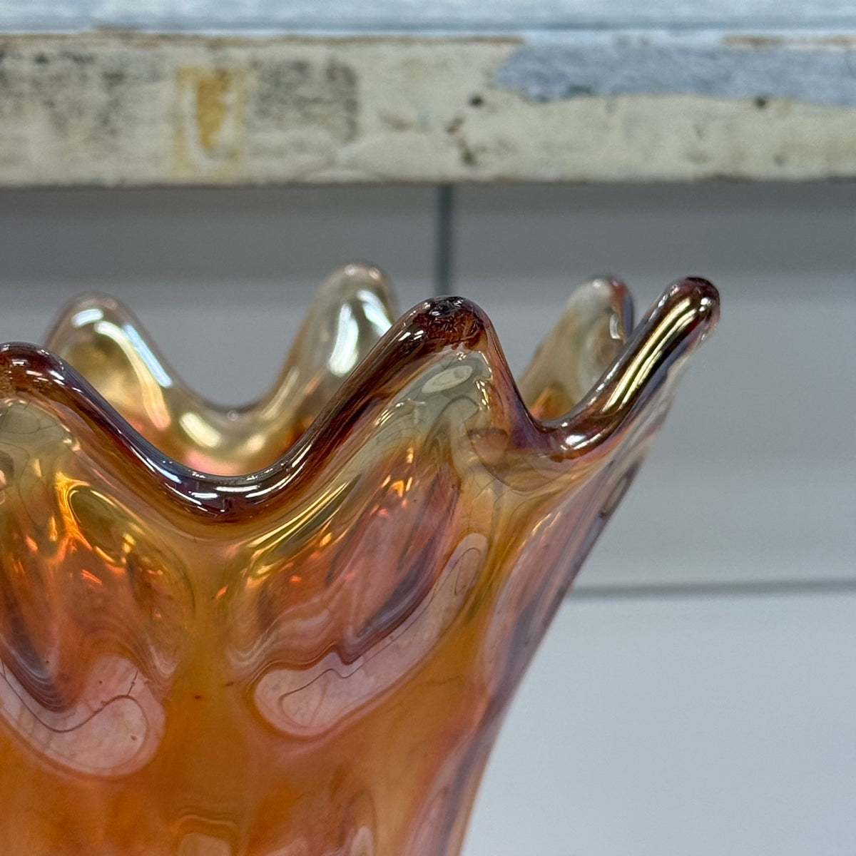 Fenton Long Thumbprint Marigold Carnival Glass Vase c. 1910