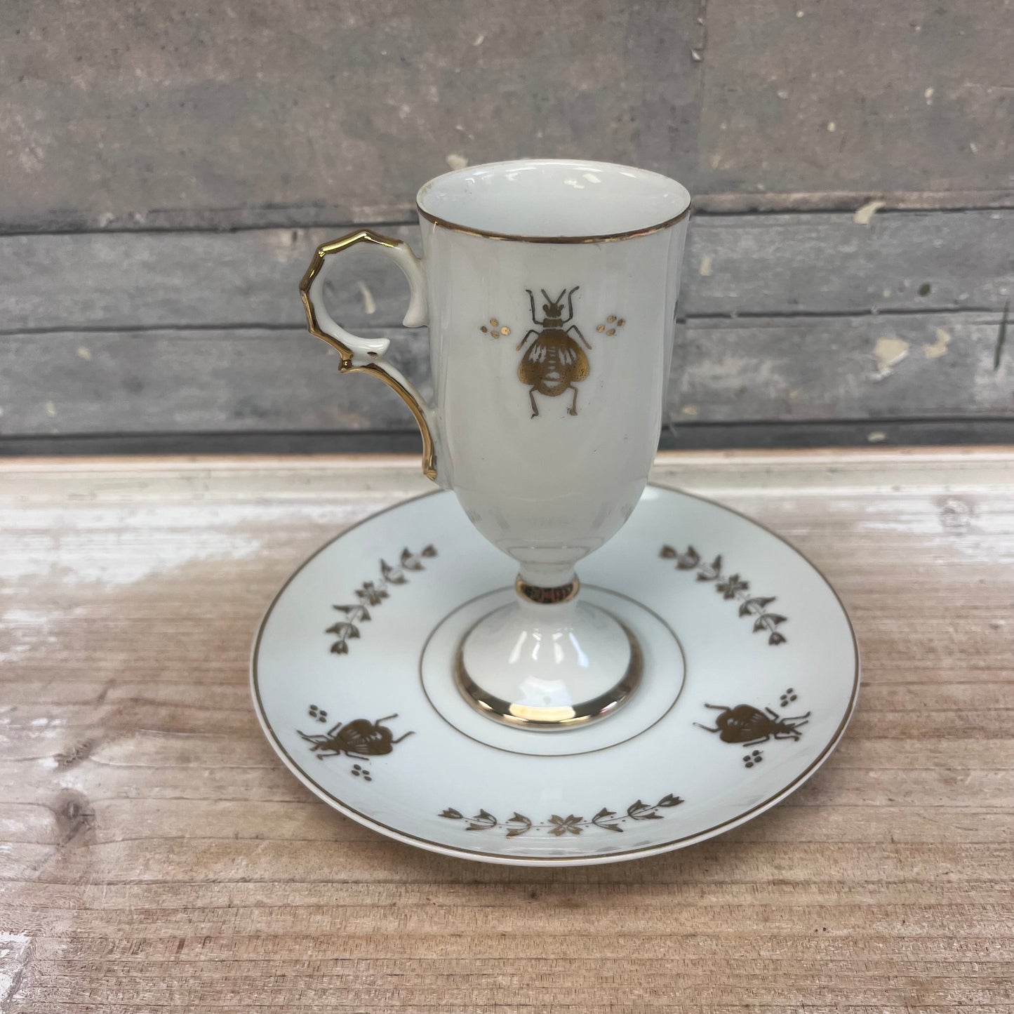 ISCO Honeybee Gilded Porcelain Cup & Saucer, Set of 4
