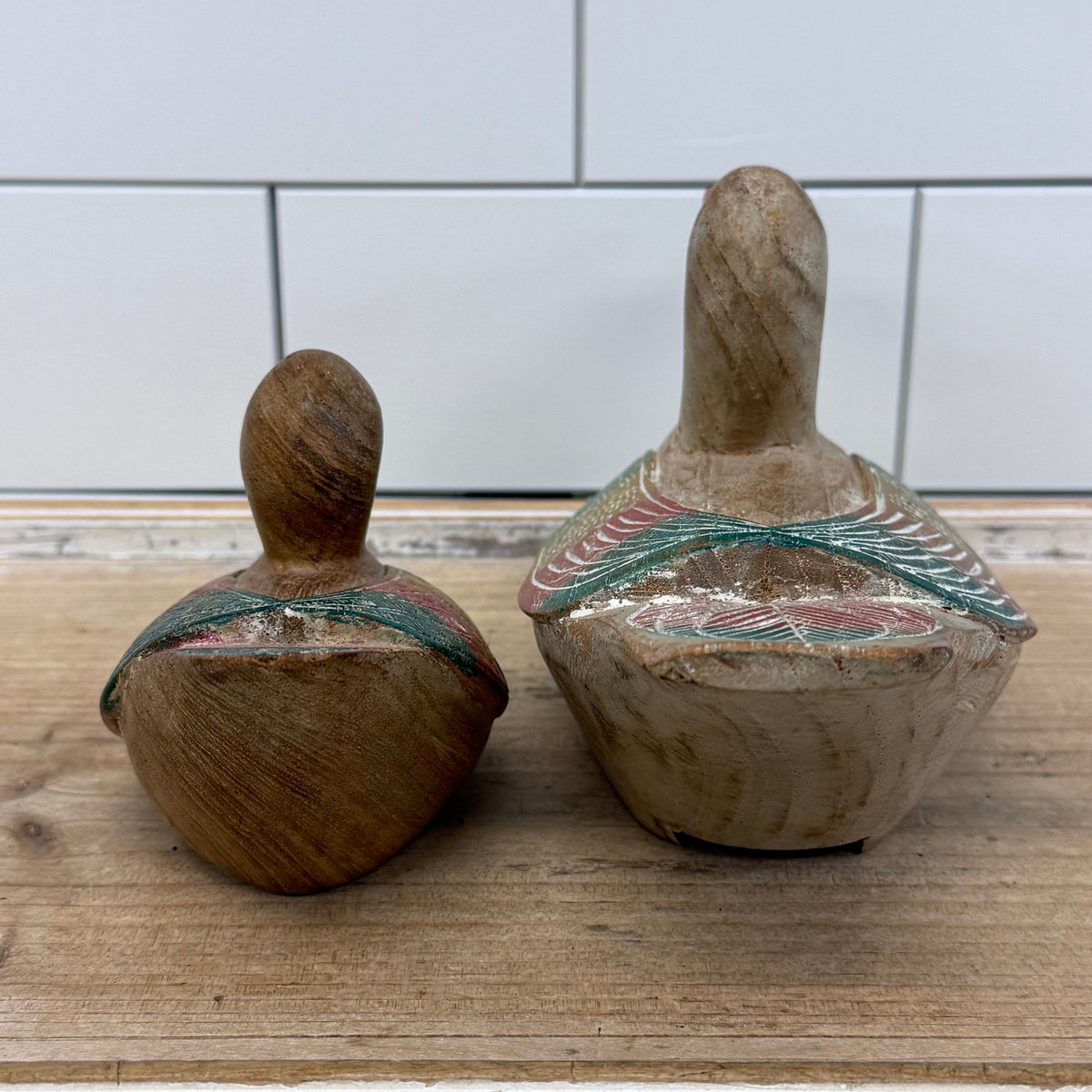 Hand Painted Wood Duck Decoy Figurines Thailand Set